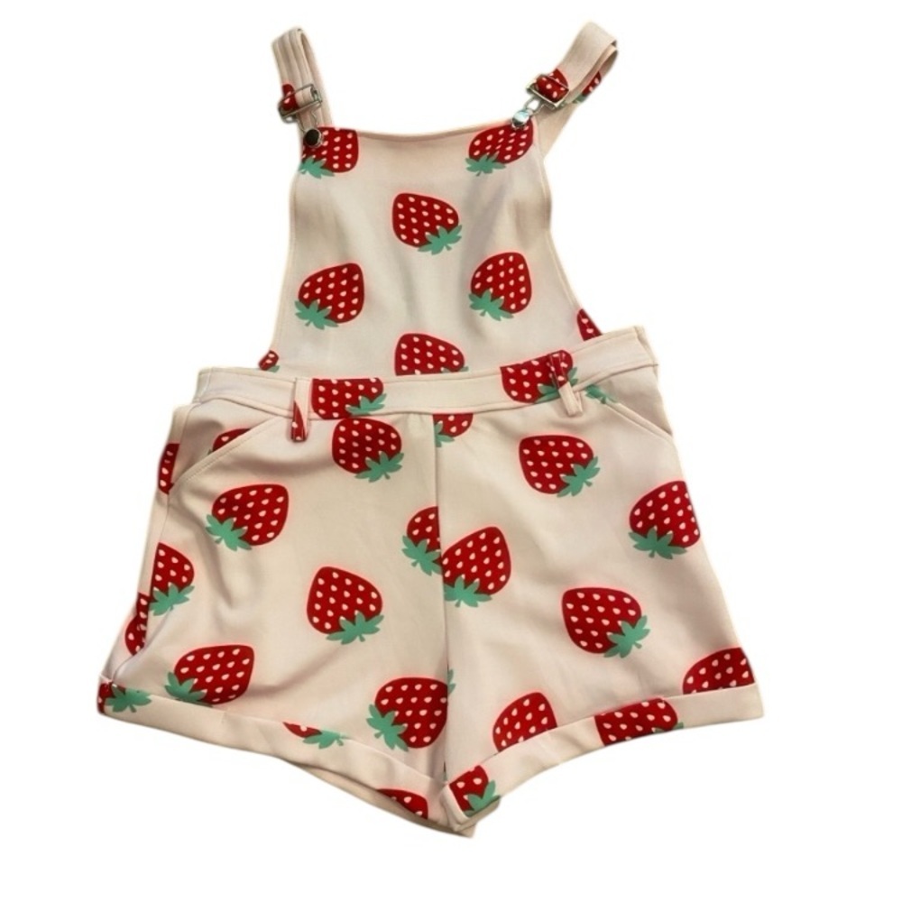 Women’s Strawberry Overall Shorts Red Pink Hot Topic size medium never worn